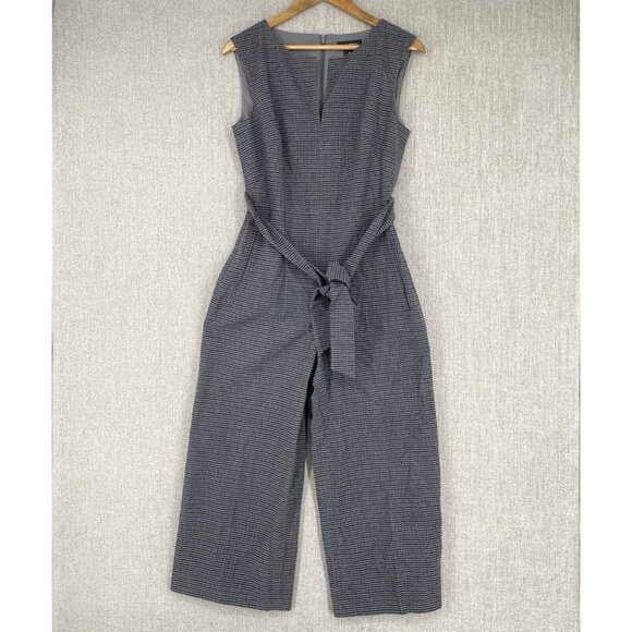 Club Monaco Jumpsuit Plaid Wide Leg Belted Sleeveless Tapered Cropped - Picture 2 of 16